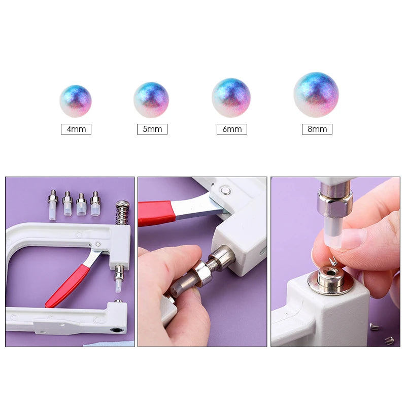 Pearl Setting Machine and Hand Press Pearl Setting Tools, Beads Rivet Fixing Machine with Pearl Beads Screw Heads for DIY Crafts