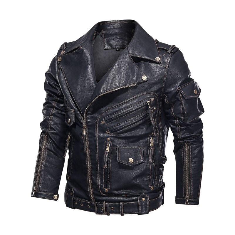 Mountainskin Winter Mens Leather Jacket Men Fashion Motorcycle PU Leather Jacket Cool Zipper Pockets Leather Coats EU Size SA968