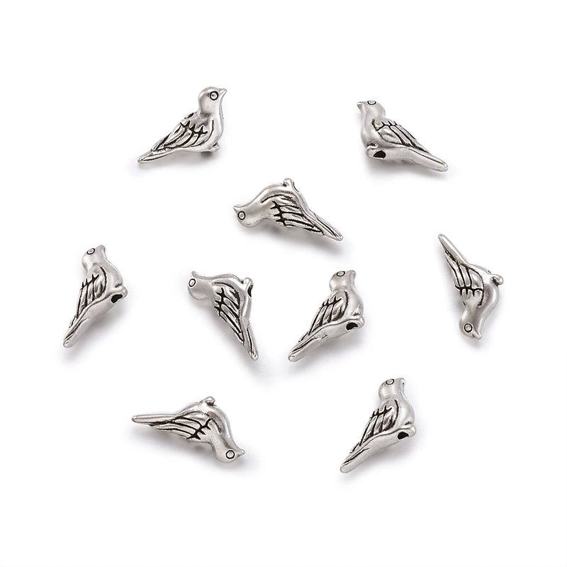 50pcs Antique Silver Color Bird Tibetan Alloy Beads Metal Spacer Beads for Jewelry Making DIY Charm Bracelet Accessories