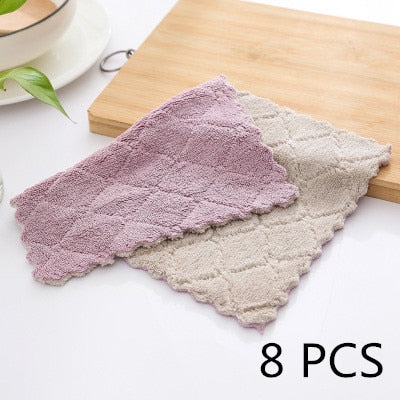 8pieces Household Super Absorbent Microfiber Towel Kitchen Dish Cloth Non-Stick Oil Washing  Rag  Tableware Cleaning Wiping Tool