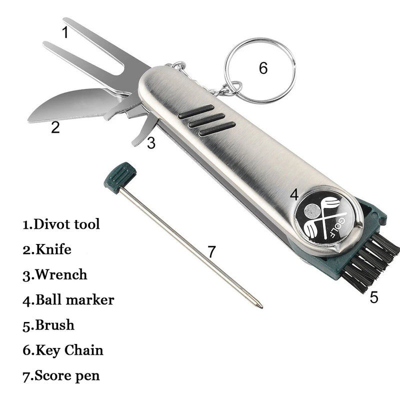 Multi-function Golf Tools Magnetic ballmark bush score pen Golf Divot Golf Clubs Stainless Steel With Knife Wrench Gift