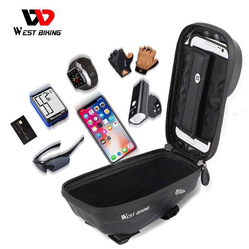 WEST BIKING Waterproof Bike Bag Frame High Sensitive Touch Screen 6.0inch Phone Case Cycling Bag Front Top Tube MTB Bicycle Bags