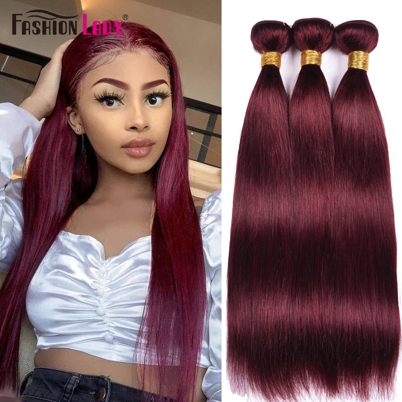 Fashion Lady Pre-Colored Human Hair Bundles Brazilian Hair Straight Hair Bundles 99j Dark Red Bundles Bundle Per Pack Non-Remy