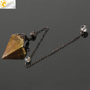 CSJA Reiki Natural Chip Stone Pendulum Antique Copper Chain Hexagon Cone Resin Pendant for Dowsing Divination Wicca Pendule G321