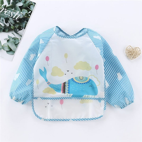 Baby Kids Toddler Long Sleeve Waterproof Eating Smock Feeding Bib Apron Pocket Baby Bandana Bibs Baby Self Feeding Bib