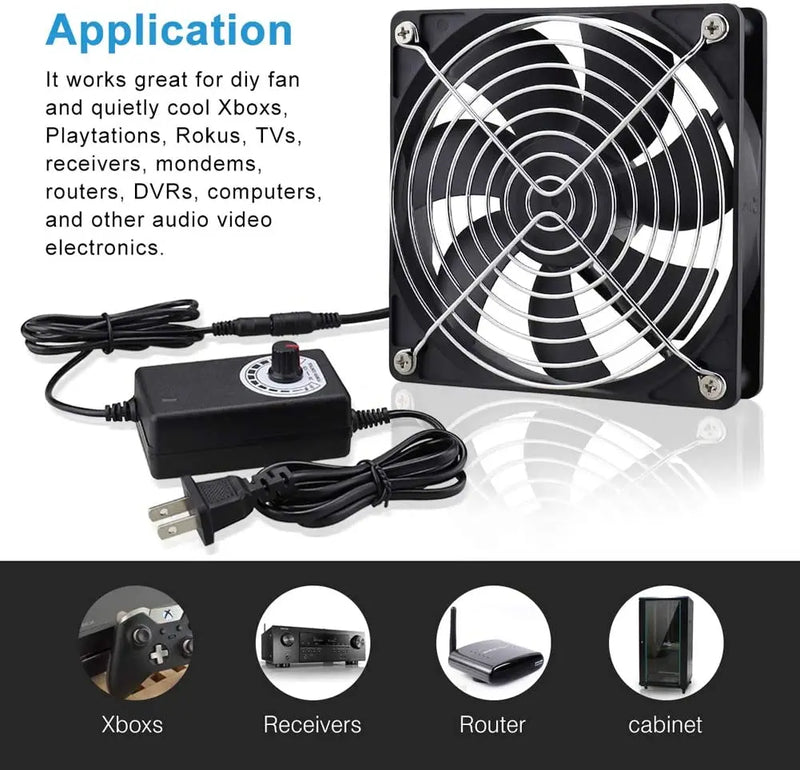 Gdstime 120mm x 25mm 110V 220V AC Powered Fan with Speed Controller 3V to 12V for Receiver Xbox DVR Playstation Component Cooler