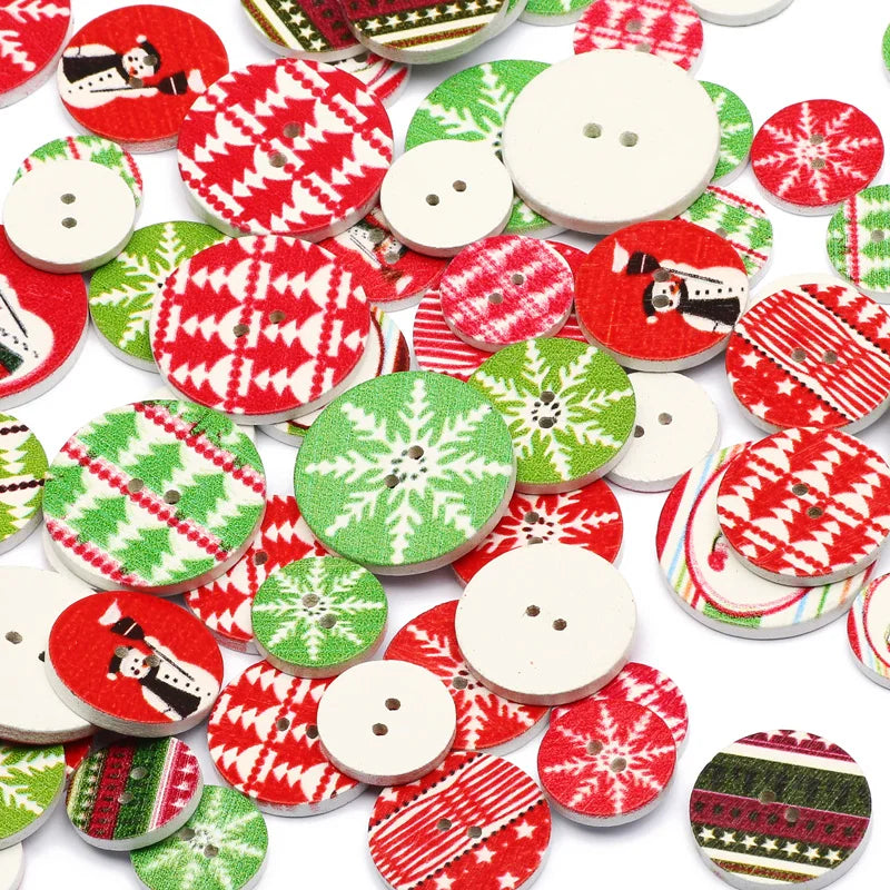 50pcs 15/20/25mm Christmas Wooden Buttons Round Painted Sewing Button For Clothing Decoration Scrapbook Diy Sewing Accessories