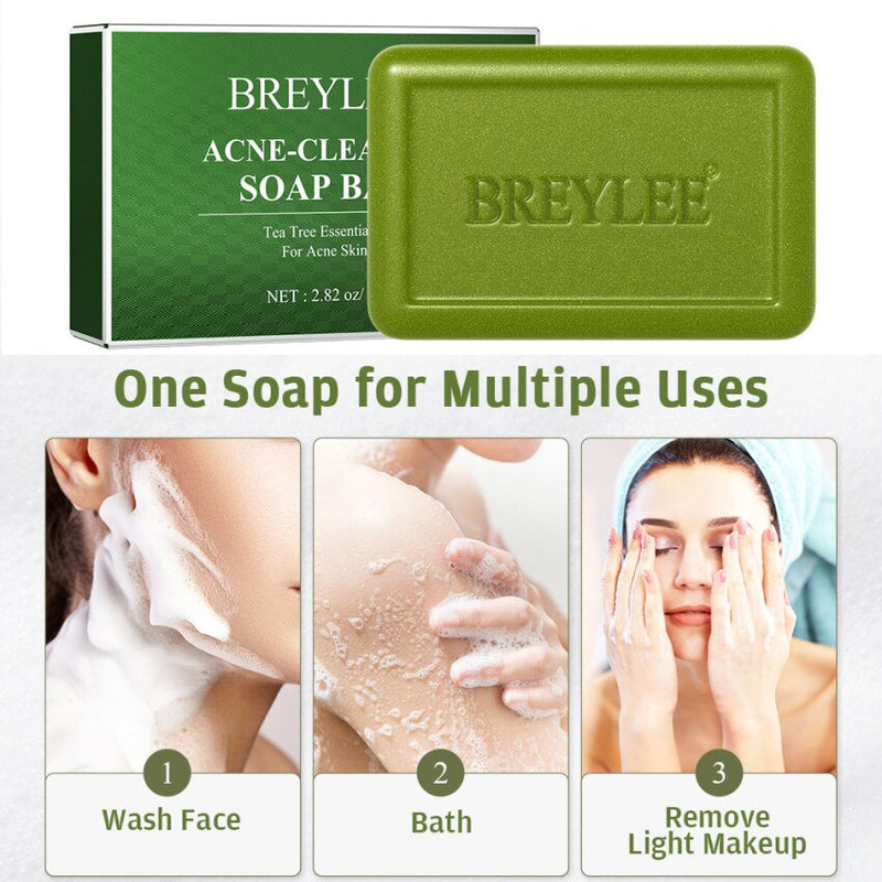 BREYLEE Acne Clearing Oil Face Wash Soap Bar Essential Pore Deep Cleansing Treatment Remove Pimple Blackhead Body Dry Skin Care