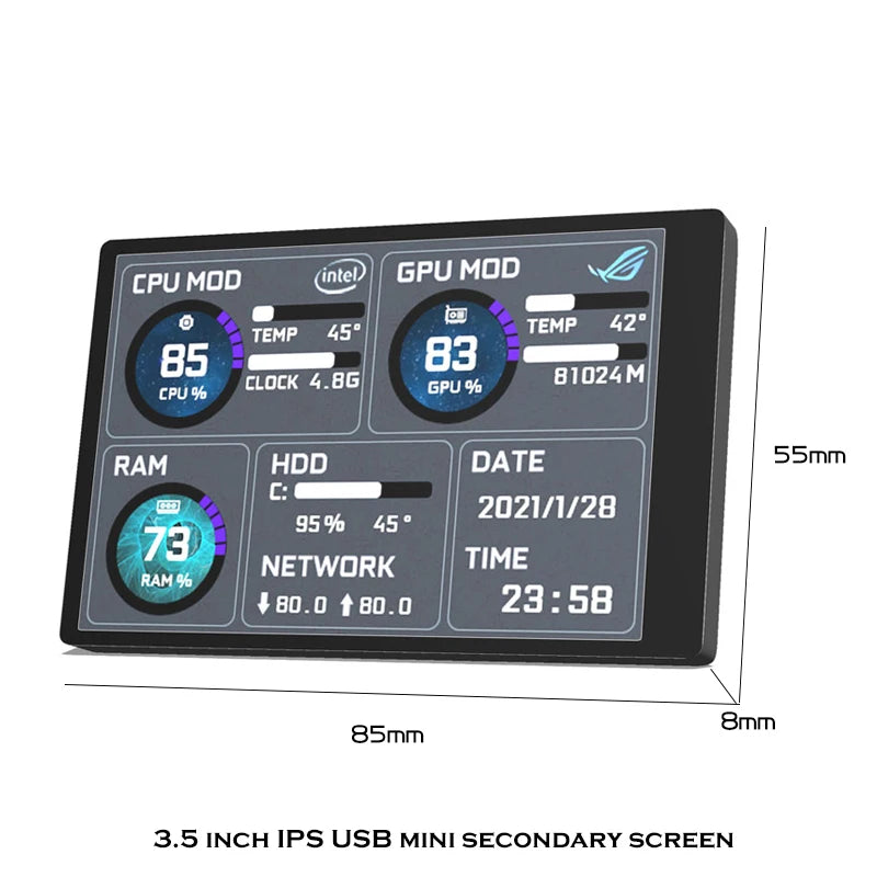 2024New 3.5 Inch IPS Type-C Secondary Screen Computer CPU GPU RAM HDD MonitorUSB Display For Freely AIDA64 mini monitor