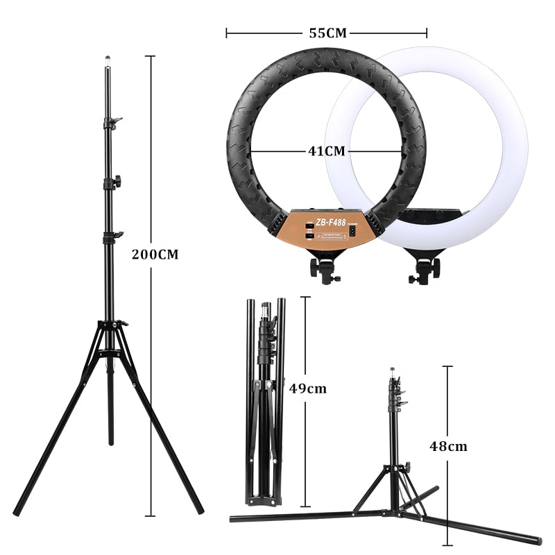 PYNSSEU 22inch Video Ring Lamp with 2M Light Stand Remote Countrol Phone Holder Photographic Ring Light for YouTube Makeup Live