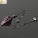 CSJA Reiki Natural Chip Stone Pendulum Antique Copper Chain Hexagon Cone Resin Pendant for Dowsing Divination Wicca Pendule G321