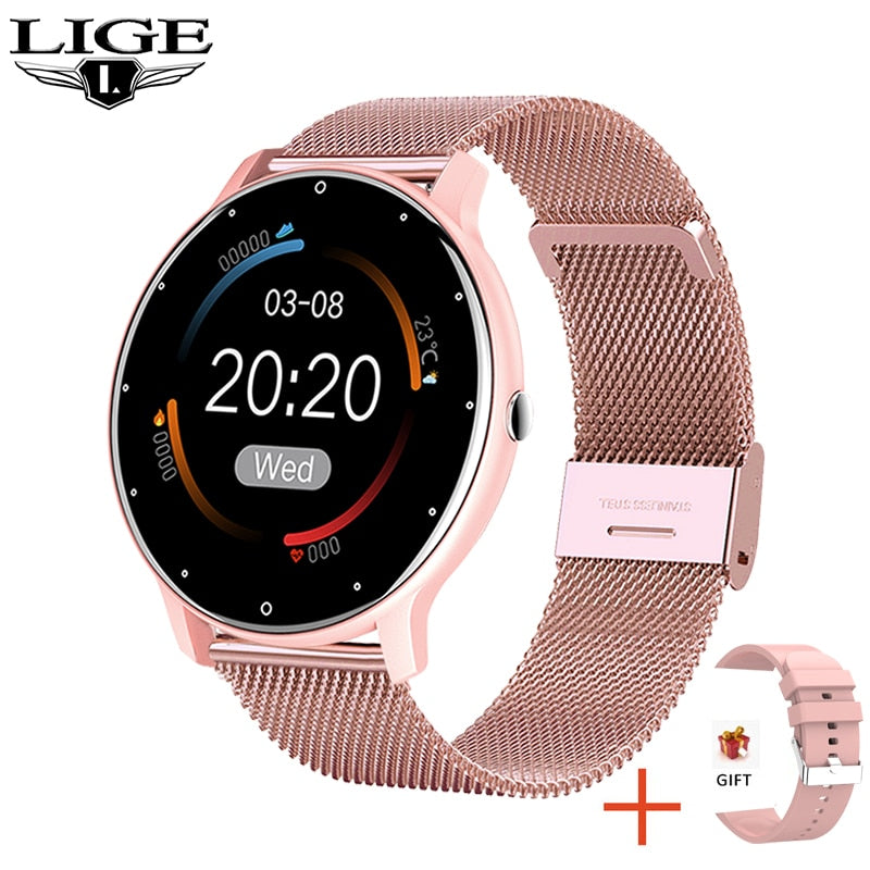 LIGE 2022 Smart watch Ladies Full touch Screen Sports Fitness watch IP67 waterproof Bluetooth For Android iOS Smart watch Female