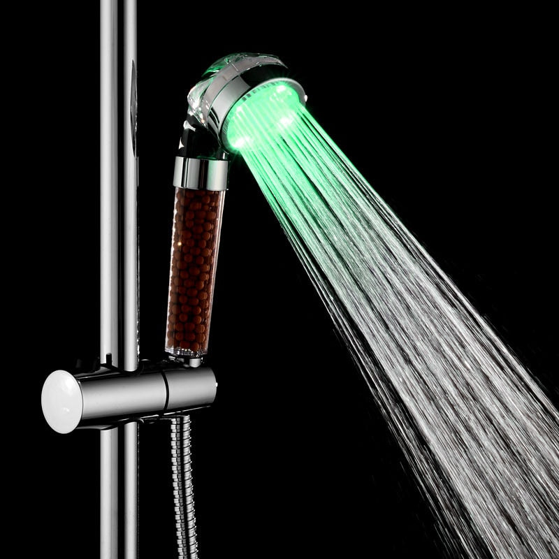 Filter Shower Head Led Temperature 3 Colors Saving Water High Pressure Automatic Ionic Rainfall Bathroom Shower Head