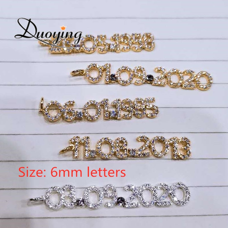 Duoying Personalized Number Necklace Name Necklace Nameplate Chain for Women Stone Chain 6mm Pendant Letters  Zirconia Necklaces