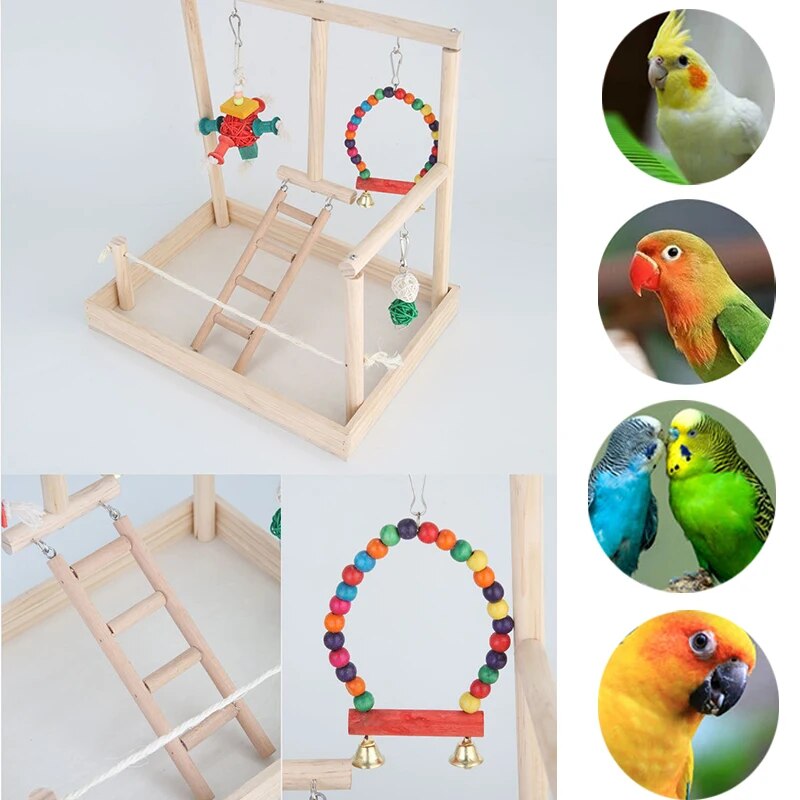 Wooden Bird Perch Stand Parrot Platform Playground Exercise Gym Playstand Ladder Interactive Toys Bird Supplies