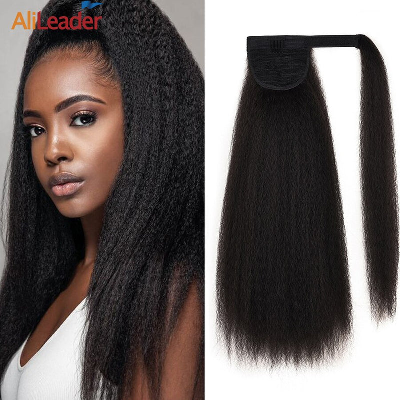 22" Synthetic Kinky Yaki Ponytail Adjustable Drawstring Ponytail Strap Hook&Loop Afro Hairpiece For Women False Hair Extension