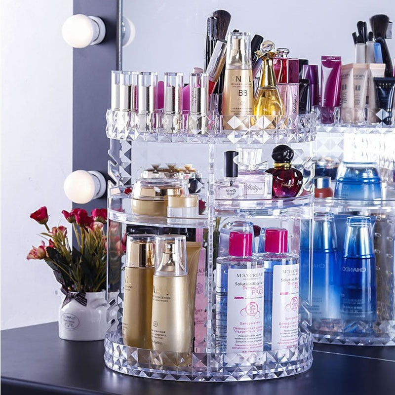 Makeup Organizer Transparent Storage Box Organizador Maquillaje 360 Degree Rotation Cosmetic Storage Rack Plastic Box Assembly