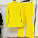 HIGH STREET Newest 2023 Runway Designer Suit Set Women's Single Button Blazer Flare Pants Suit