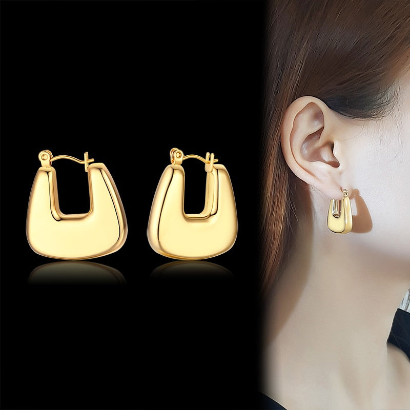 Vnox Chic Geometric Shape Women Big Hoop Earrings Hollow Metal Stainless Steel Round Ear Jewelry Anti Allergy Party Accessory