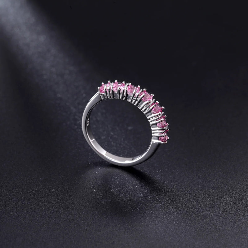 GEM'S BALLET Stackable Eternity Band Ring for Women Silver 925 Jewelry Natural Tourmaline/Pink Topaz/Black Garnet Gemstone Rings