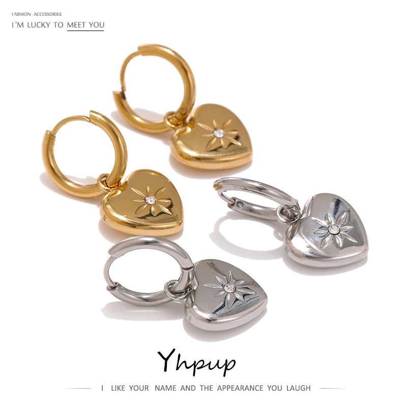 Yhpup Stainless Steel Heart Huggie Earrings Stylish Metal Love Hoop Earrings for Women Girlfriend Gift бижутерия для женщин New