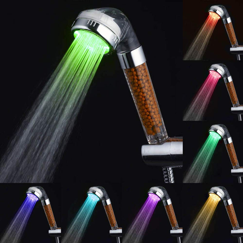 Filter Shower Head Led Temperature 3 Colors Saving Water High Pressure Automatic Ionic Rainfall Bathroom Shower Head