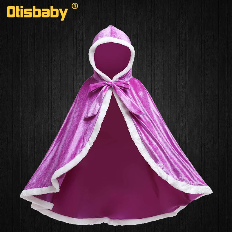 Children Snow Queen Anna&Elsa Girls Velvet Cloak Hooded Christmas Fairy Cinderella Rapunzel Aurora Belle Princess Dress Up Cape