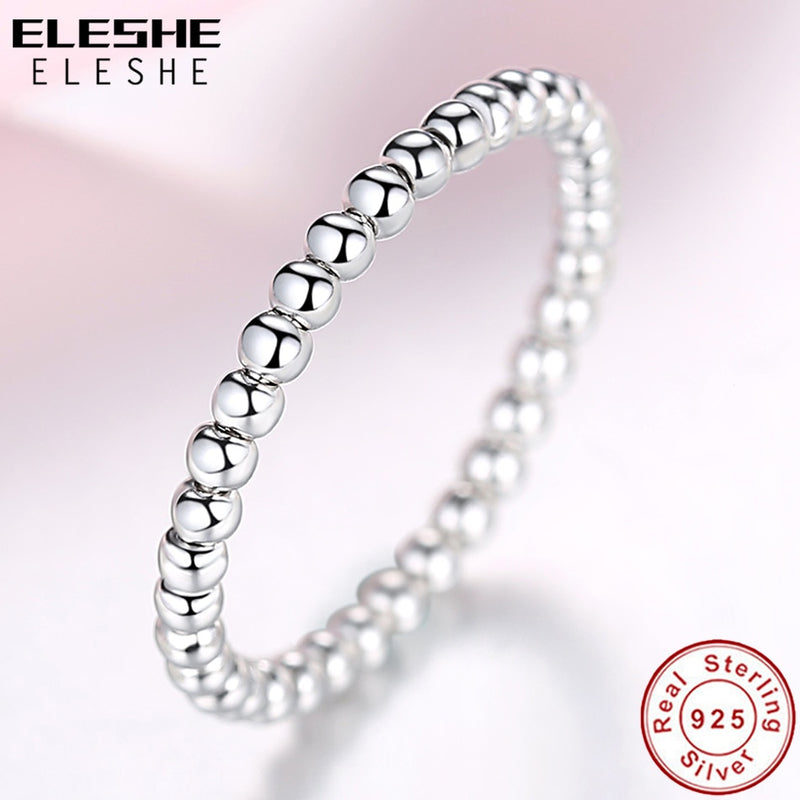 ELESHE Original 925 Sterling Silver Rings For Women Wedding Stackable Round Ball Beaded Finger Rings Female Authentic Jewelry