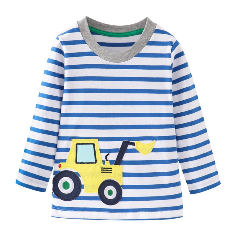 Jumping meters Autumn Spring Boys T shirts Applique Cotton Long Sleeve Baby Girls Clothing New Stripe Tops For Children Boy Tee