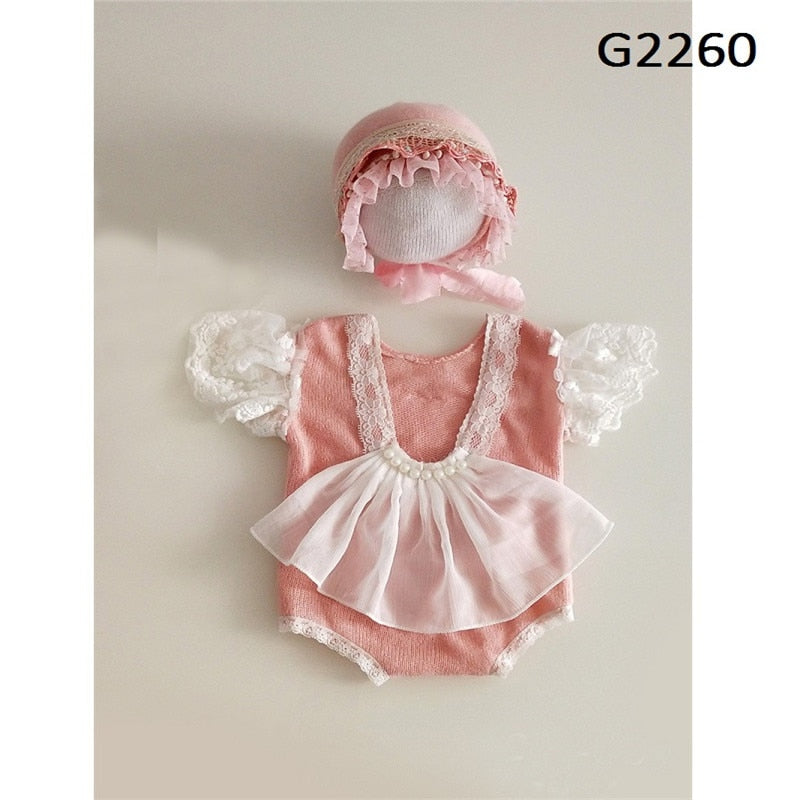 Newborn Photography Props Accessories Girl Outfit Hat Set Baby Bebe Fotografie Studio Romper Photo Shoot Costume For Girls