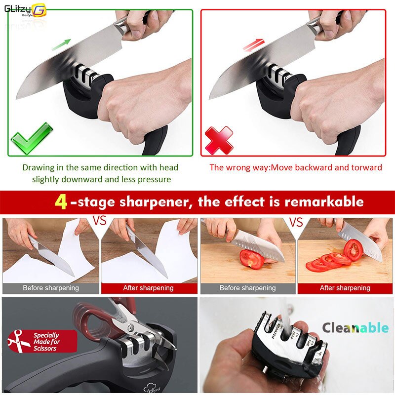 Knife Sharpener 4 Stages In 1 Professional Whetstone Kitchen Sharpening Stone Diamond Fine Scissors Grinder Chef Honing Tool