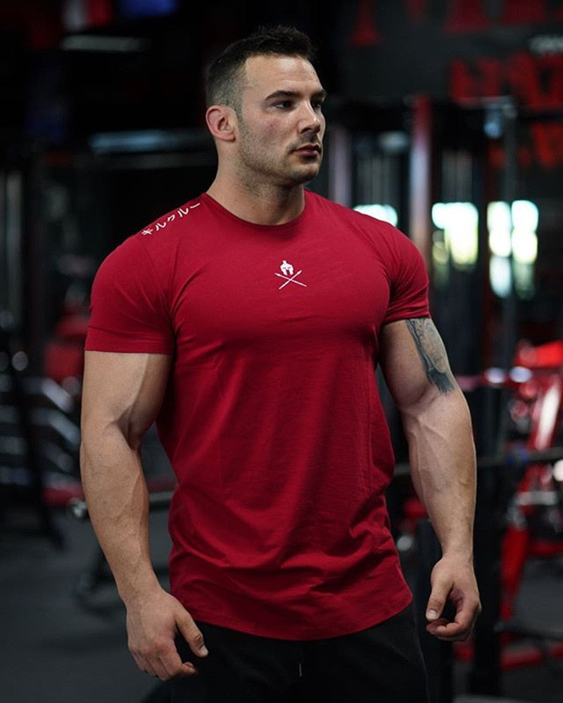 Men T Shirts Fashion Summer Bodybuilding Letter Printed Tshirt Men GYM Fitness Workout  O-Neck Show Muscle