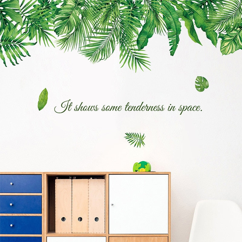 125*77cm Tropical Plant Green Leaves Wall Stickers for Living room Bedroom Sofa Wall Decor PVC Vinyl Wall Decals Home Decoration