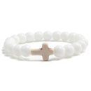 Fashion Jesus Cross Natural Stone Bracelets Charm Blue Pine Stone Black Lava Matte Beaded Bracelets Bangles Women Yoga Jewelry