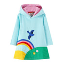 Jumping Meters New Arrival Unicorn Princess Hooded Dress for Autumn Winter Stripe Fashion Children Cotton Clothing Baby