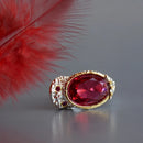 DreamCarnival1989 New Design Feminine Zircon Ring for Women Cap Look Big Red Stone Cute Duck Wedding Engagement Jewelry WA11737