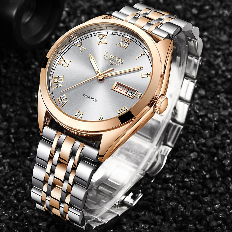 LIGE Fashion Women Watches Ladies Top Brand luxury Waterproof Gold Quartz Watch Women Stainless Steel Date Wear Gift Clock 2020