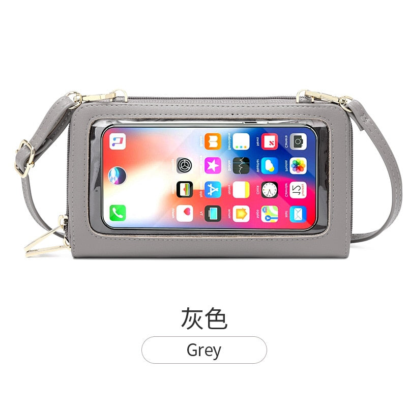 Buylor New Touch Screen Phone Women's Bag PU Leather Crossbody Shoulder Strap Handbag for Women FID Anti-theft Brush Long Wallet