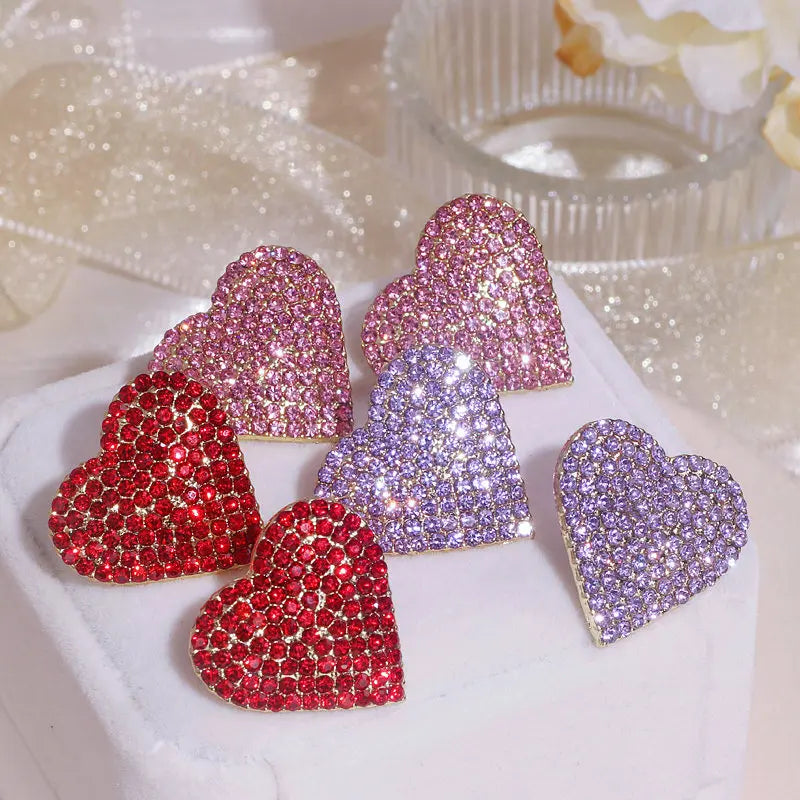 New Sparkling Big Rhinestone Love Heart-shaped women's Earrings Dinner Party Stud Earring Romantic Wedding Jewelry Accessories