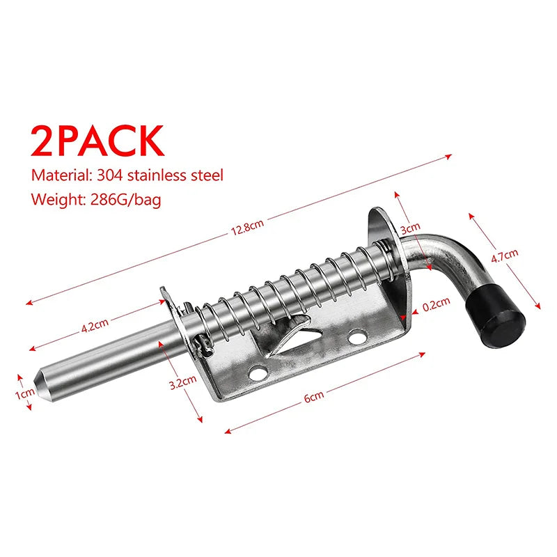 2Pcs Garage Door Lock Latch Spring Latch Stainless steel Spring Bolts Latches Security Barrel Bolt Latch Cabinet Hinges Hardware