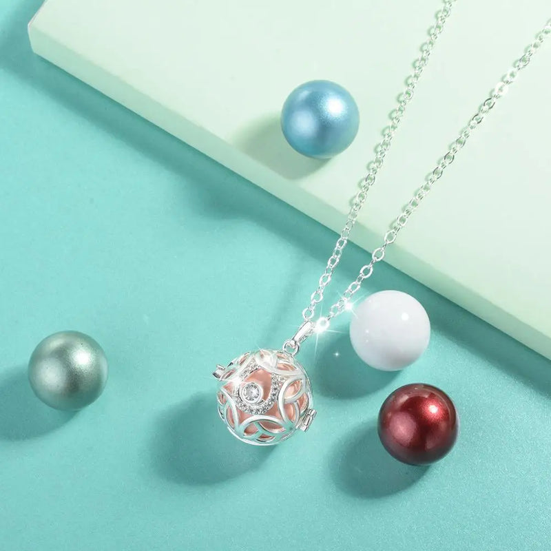 EUDORA 20 mm Star Cage locket pendant Harmony Bola ball chime ball Necklace with AAA CZ  Jewelry for Pregnant woman Baby K373N20