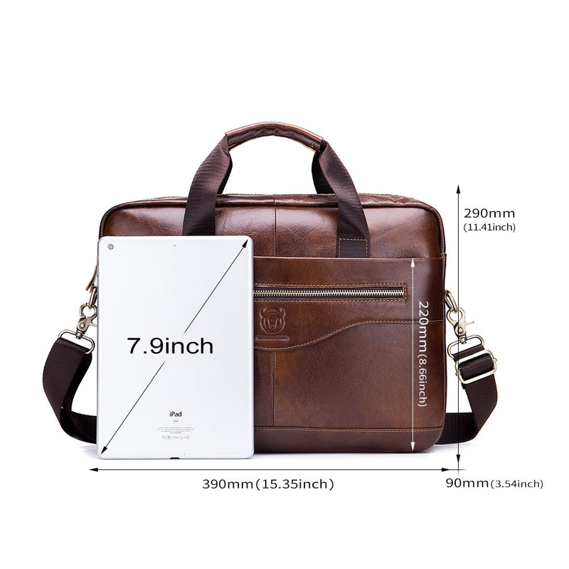 BULLCAPTAIN New Cowhide Men&#39;s Business Briefcase/Leather Retro Men&#39;s Messenger Bag/Large Capacity Leisure Business Bag/Handbag