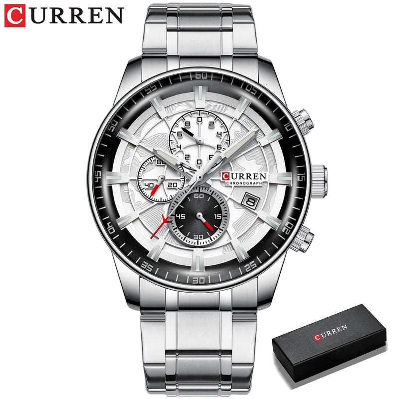 Mens Watches CURREN New Fashion Stainless Steel Top Brand Luxury Casual Chronograph Quartz Wristwatch for Male