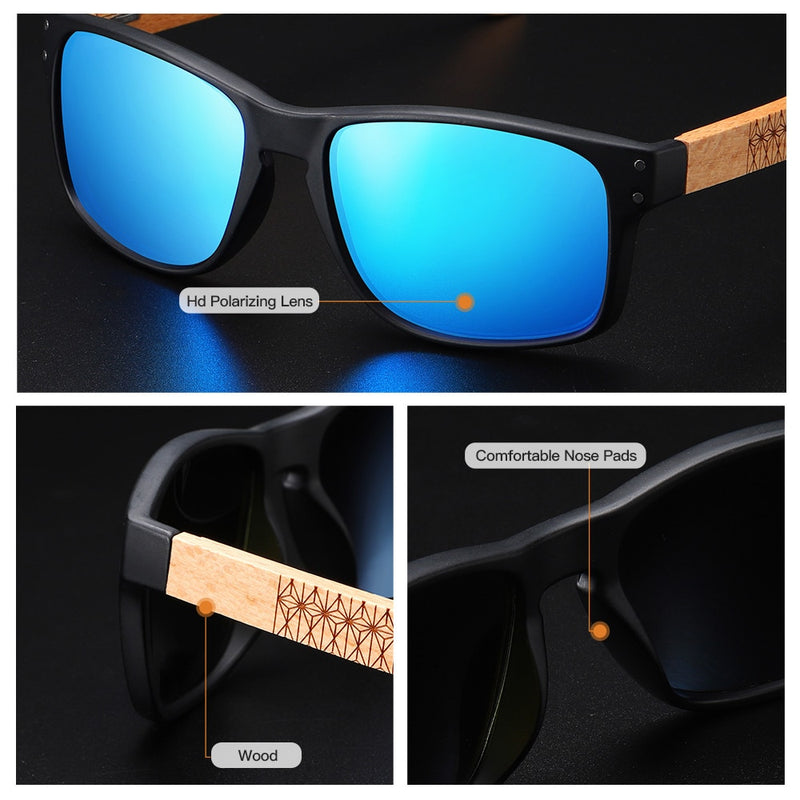 EZREAL Brand Design Beech wood Handmade Sunglasses Men Polarized Eyewear Outdoor Driving Sun Glasses Reinforced Hinge