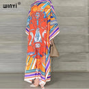 Africa Fashion Blogger Recommend Popular printed Silk Kaftan Maxi dresses Loose Summer Beach Bohemian kaftan long dress for lady
