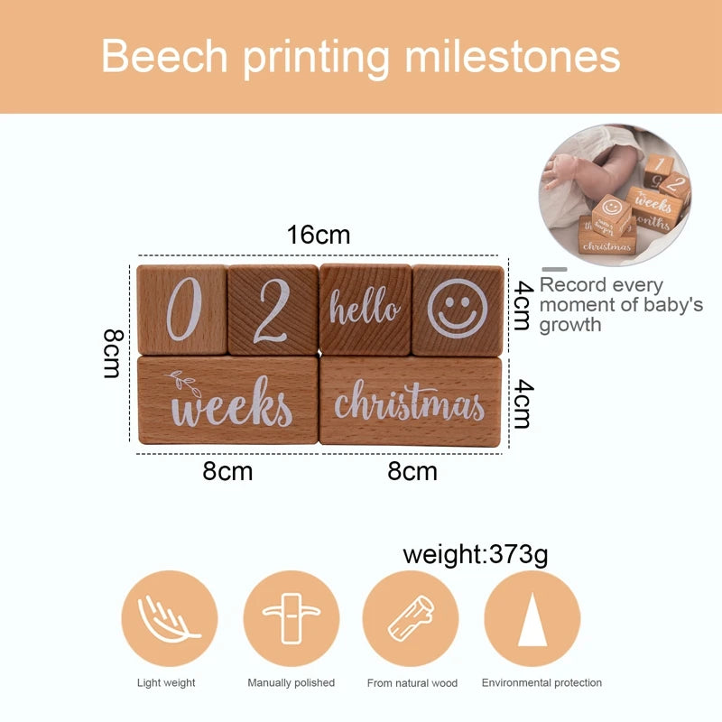 1Set Baby Milestone Cards Wooden Block With Box Commemorate Baby Birth Photography Prop Block Newborn Photography Props Set
