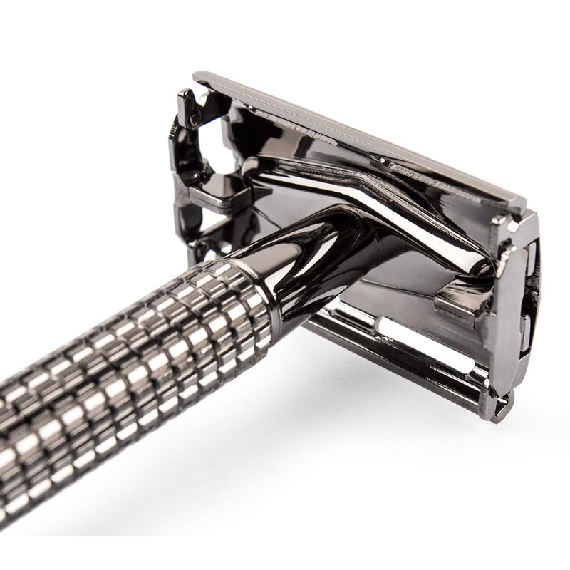 QShave Long Handle Butterfly Open Classic Safety Razor Double Edge Safety Razor Gunblack Color