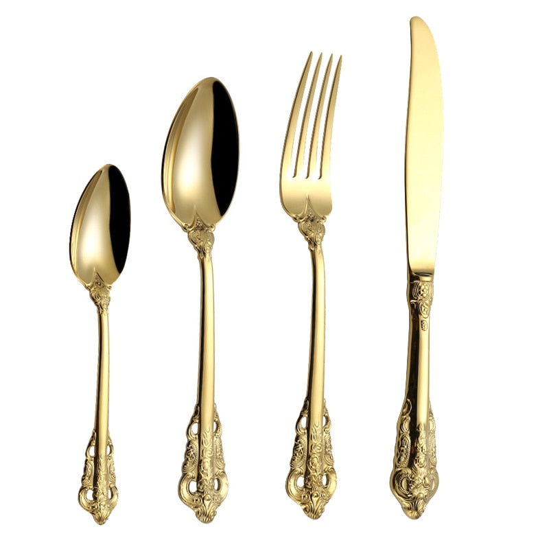 Spklifey Dinnerware Set Gold Cutlery Fork Stainless Steel Spoon Royal Cutlery Forks Knives Spoons Kitchen Spoon Tableware