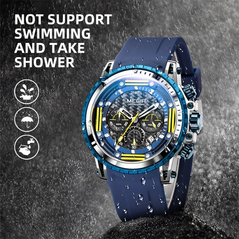 MEGIR Men Watches Brand Luxury Silicone Strap Waterproof Sport Quartz Chronograph Military Watch Men Clock Relogio Masculino