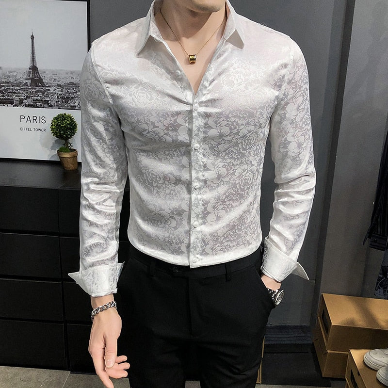 British Style Digital Print Business Gentlemen Shirt Men Clothing 2023 Long Sleeve Formal Wear Casual Prom Tuxedo Dress 3XL-M